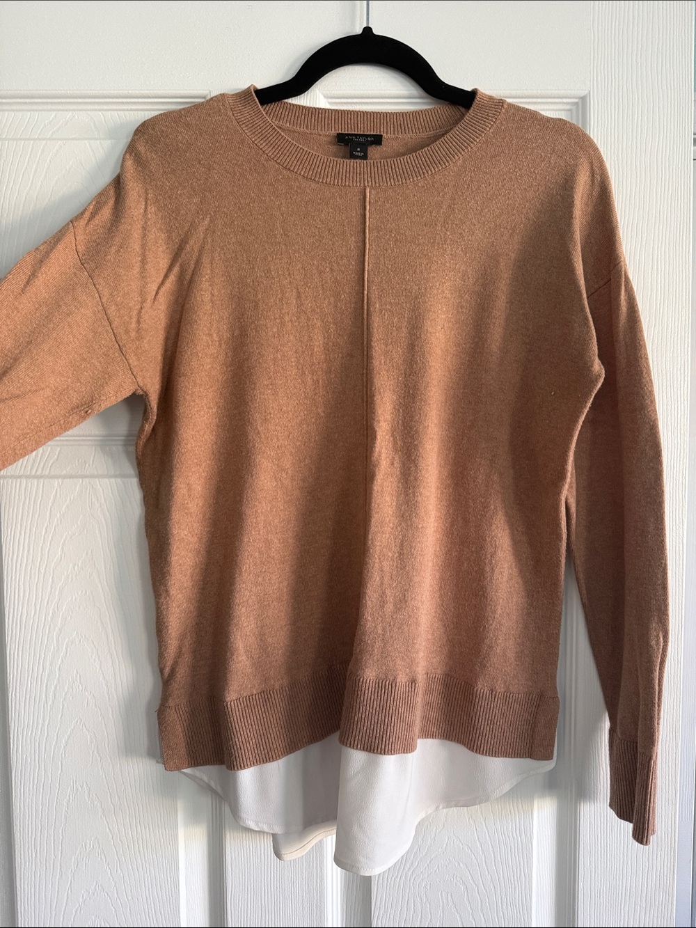 Ann Taylor Factory Layered Crewneck Sweater in Camel
